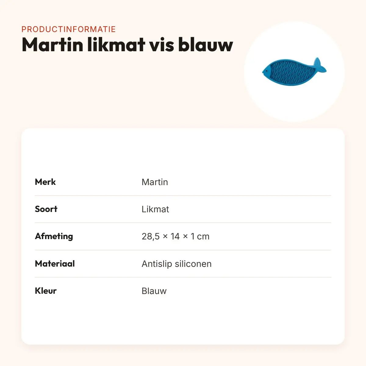 Martin likmat vis siliconen blauw 28,5 x 14 x 1 cm – antislip – productinformatie