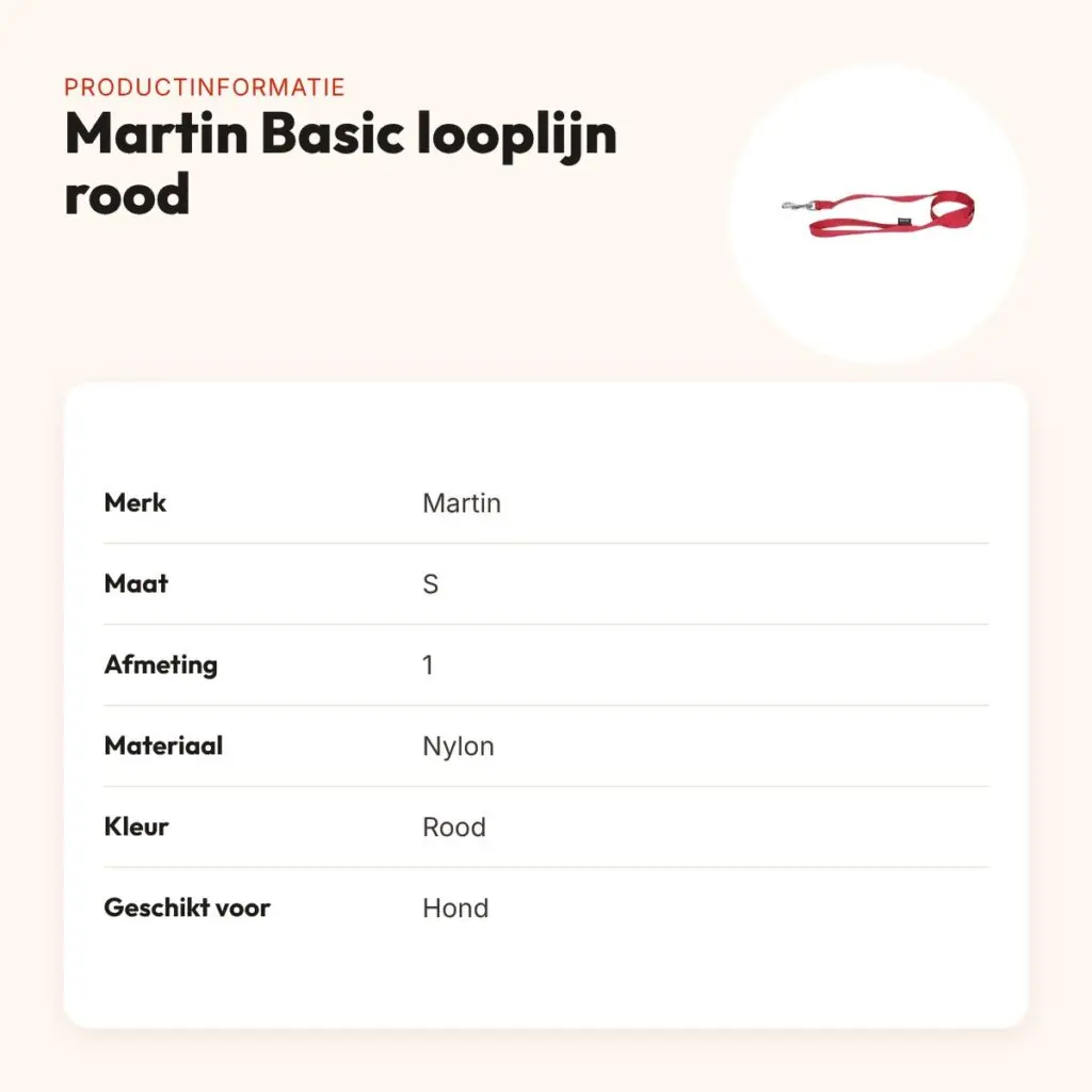 Martin looplijn Basic nylon rood 1,6 x 120 cm – maat S – productinformatie