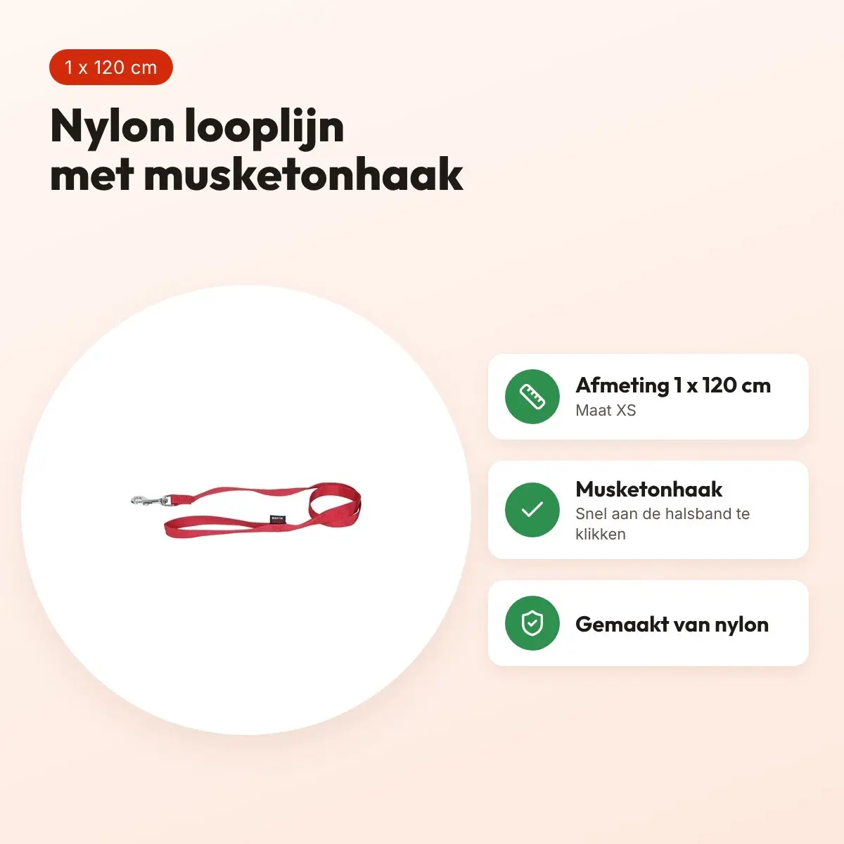 Martin looplijn Basic nylon rood 1 x 120 cm – maat XS – voordelen