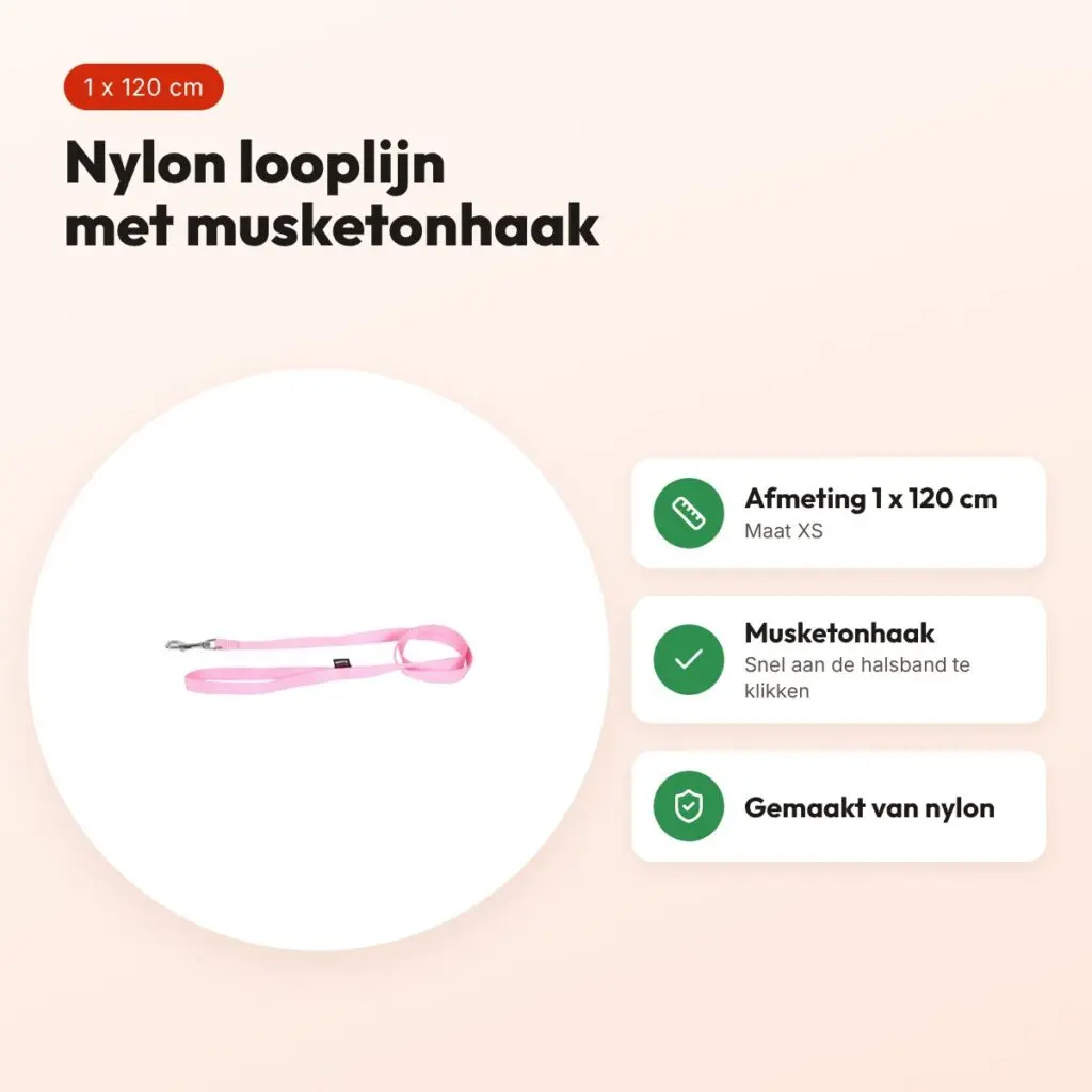 Martin looplijn Basic nylon roze 1 x 120 cm – maat XS – voordelen