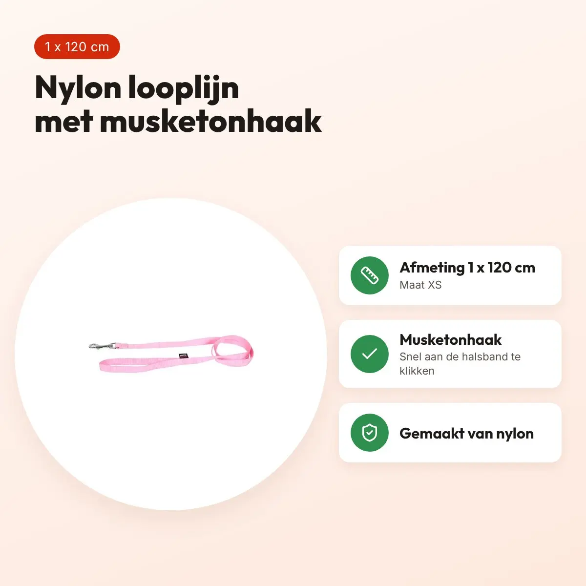 Martin looplijn Basic nylon roze 1 x 120 cm – maat XS – voordelen