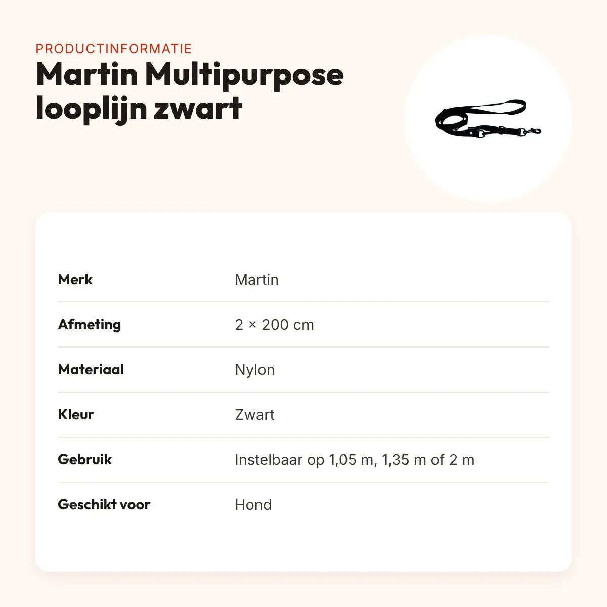 Martin looplijn Multipurpose Basic nylon zwart 2 x 200 cm – productinformatie