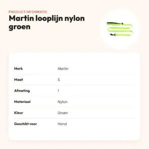 Martin looplijn nylon groen 1,6 x 120 cm – maat S – productinformatie