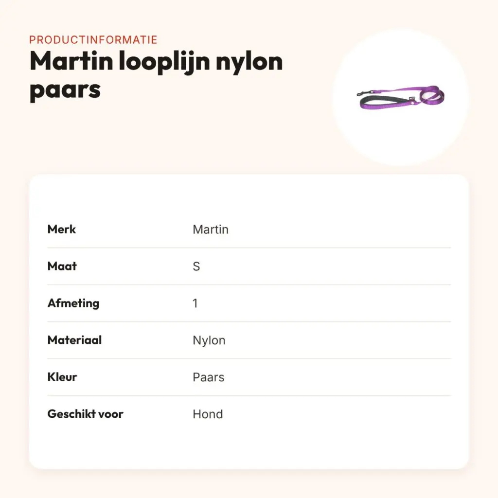 Martin looplijn nylon paars 1,6 x 120 cm – maat S – productinformatie
