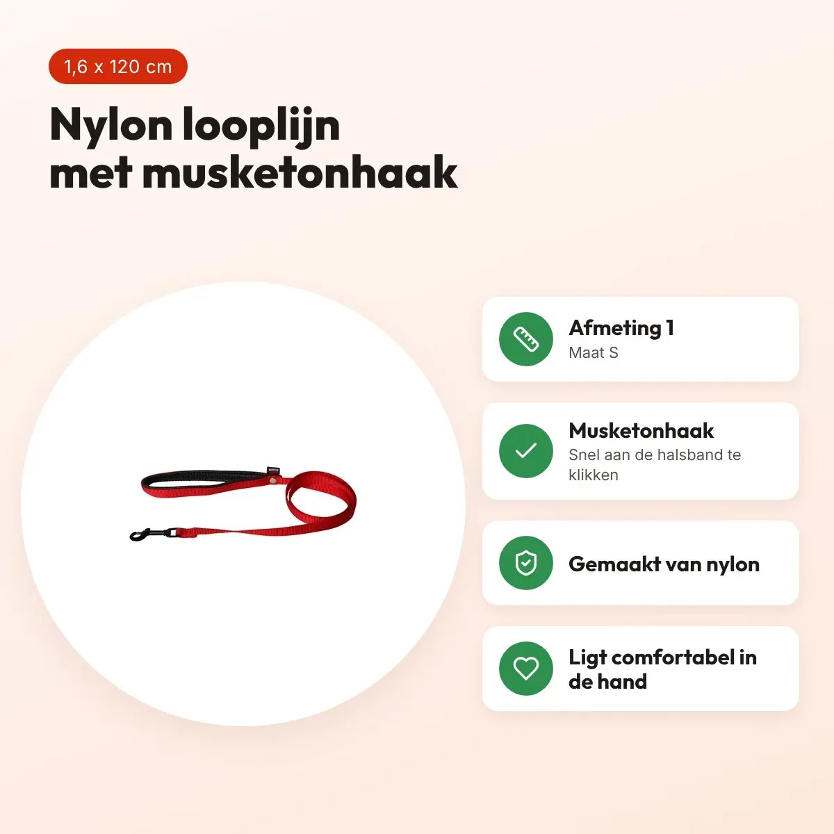 Martin looplijn nylon rood 1,6 x 120 cm – maat S – voordelen