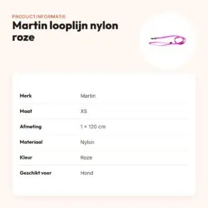 Martin looplijn nylon roze 1 x 120 cm – maat XS – productinformatie