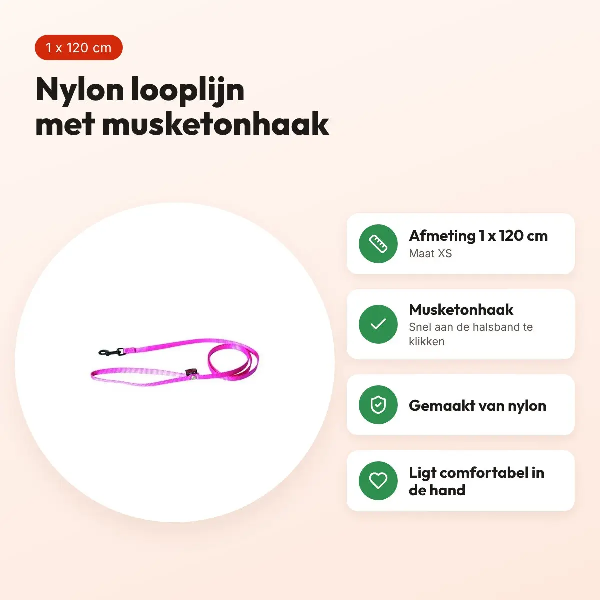Martin looplijn nylon roze 1 x 120 cm – maat XS – voordelen