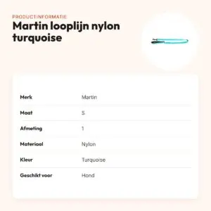Martin looplijn nylon turquoise 1,6 x 120 cm – maat S – productinformatie