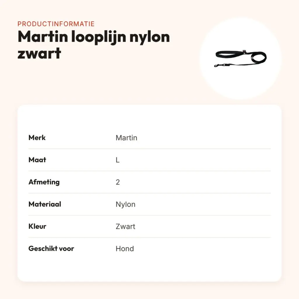 Martin looplijn nylon zwart 2,5 x 120 cm – maat L – productinformatie