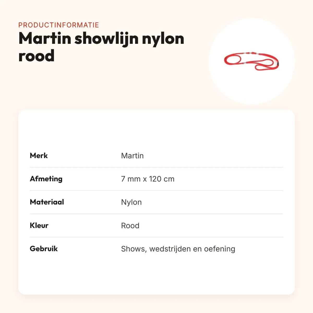 Martin showlijn nylon rood 7 mm x 120 cm – productinformatie