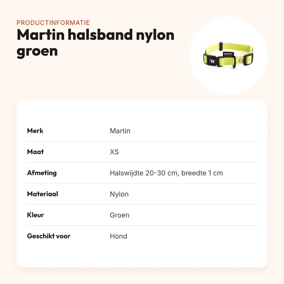 Martin verstelbare halsband nylon groen 20-30 cm – maat XS – productinformatie