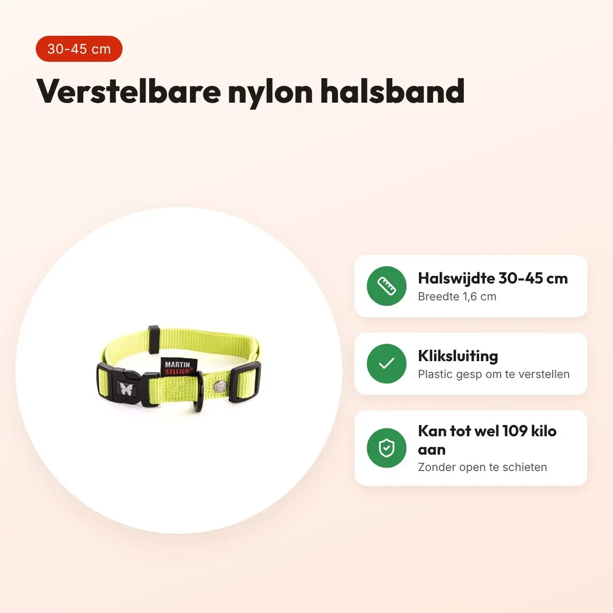 Martin verstelbare halsband nylon groen 30-45 cm – maat S – voordelen