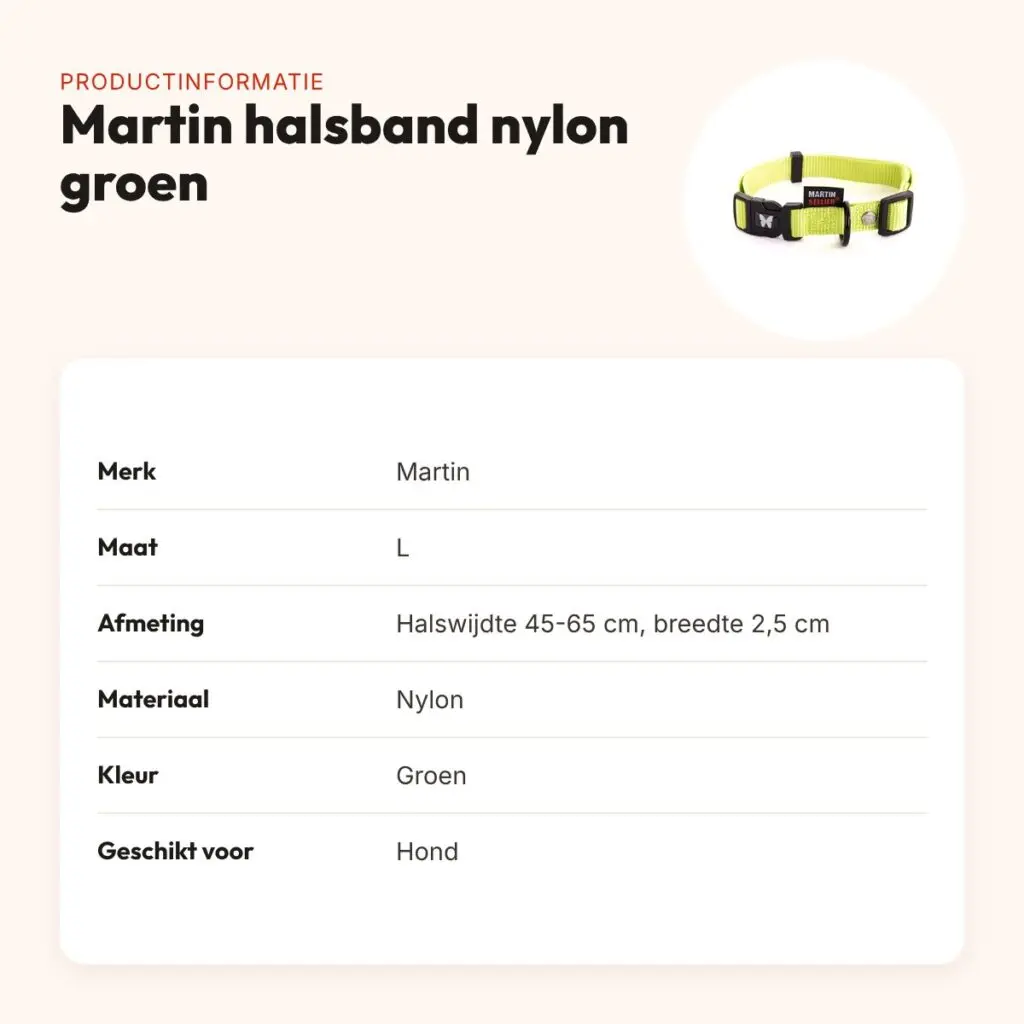 Martin verstelbare halsband nylon groen 45-65 cm – maat L – productinformatie