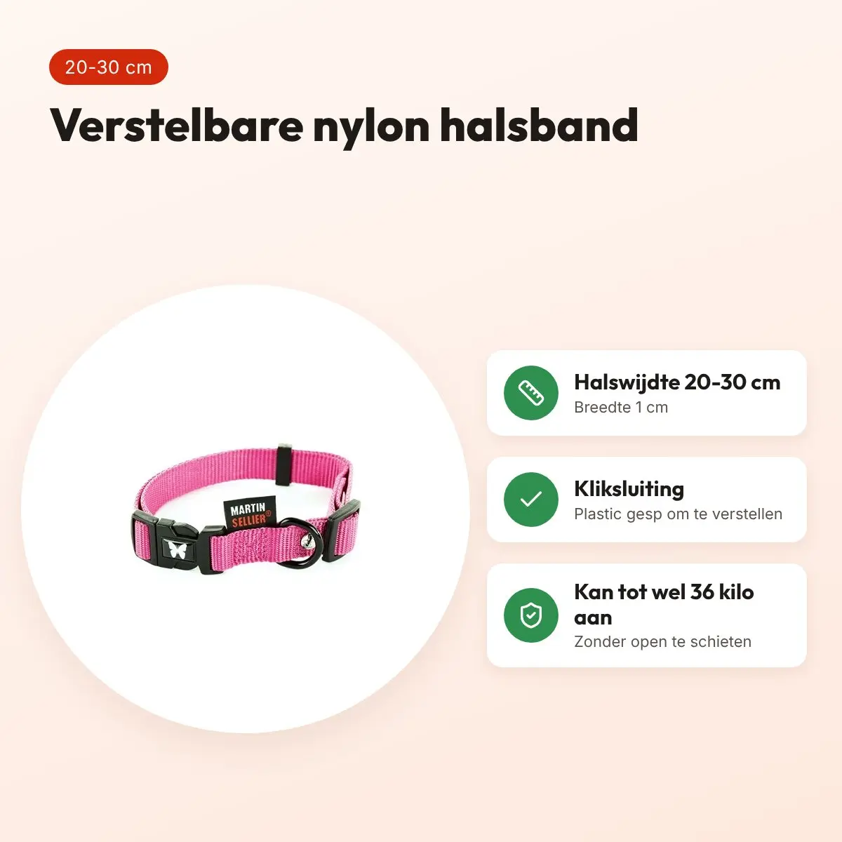 Martin verstelbare halsband nylon roze 20-30 cm – maat XS – voordelen