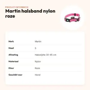 Martin verstelbare halsband nylon roze 30-45 cm – maat S – productinformatie