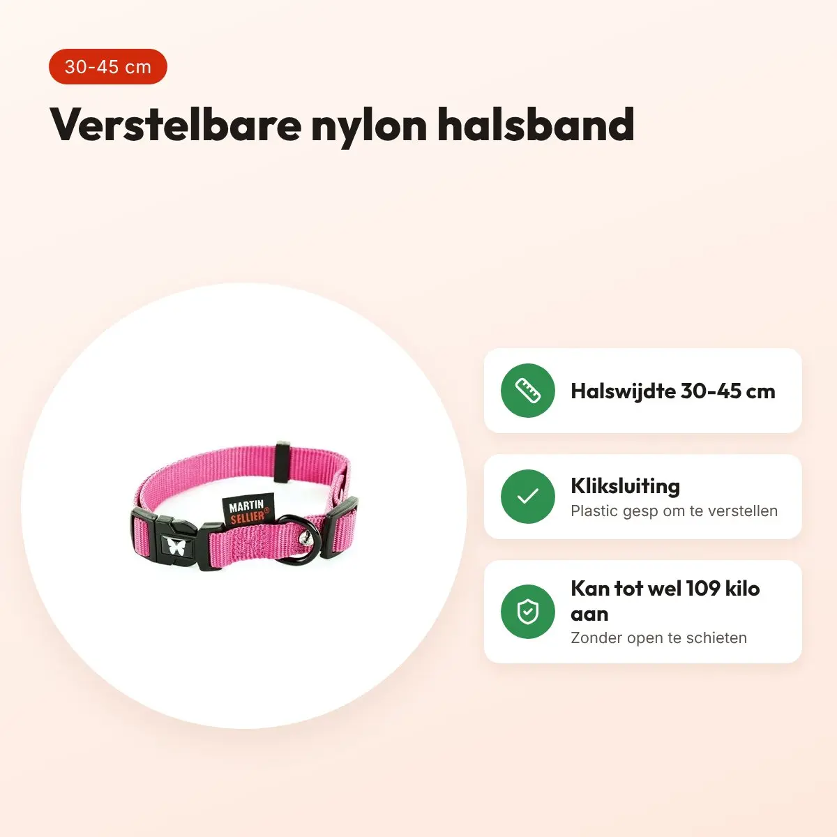 Martin verstelbare halsband nylon roze 30-45 cm – maat S – voordelen