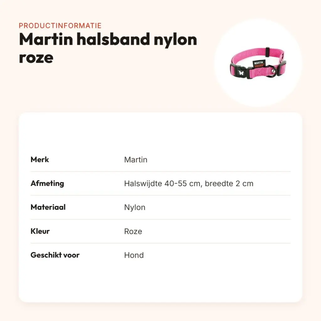 Martin verstelbare halsband nylon roze 40-55 cm – productinformatie