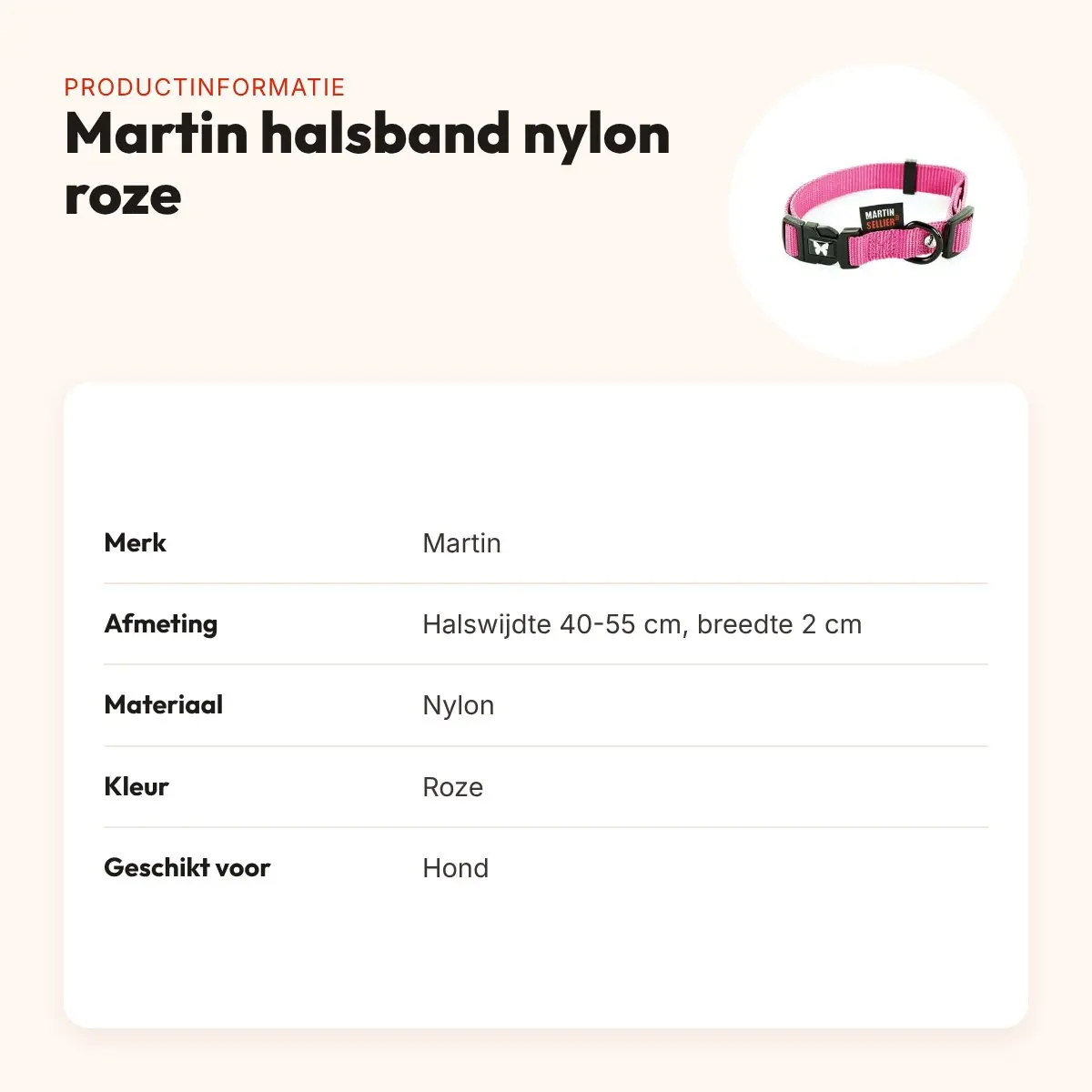 Martin verstelbare halsband nylon roze 40-55 cm – productinformatie