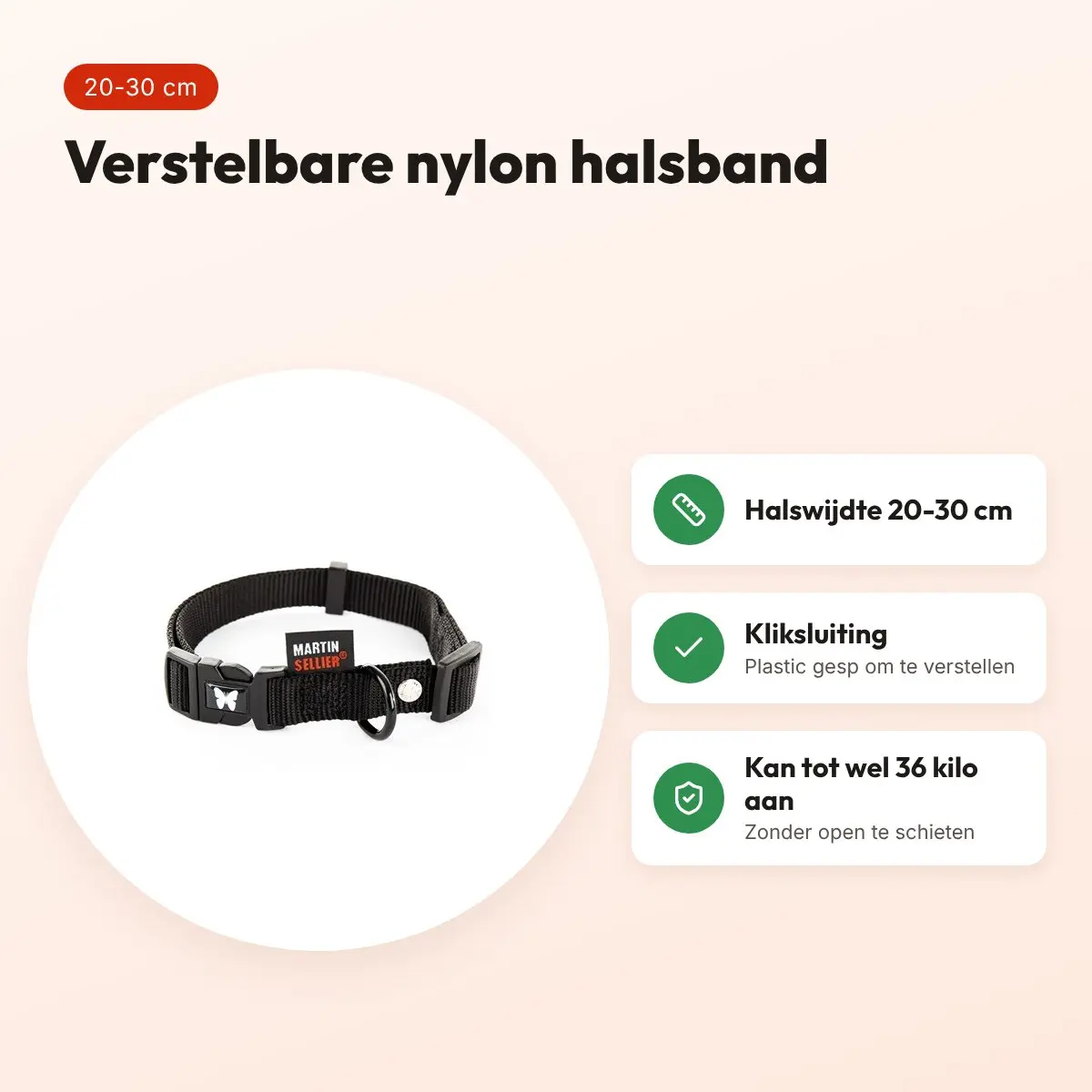 Martin verstelbare halsband nylon zwart 20-30 cm – maat XS – voordelen