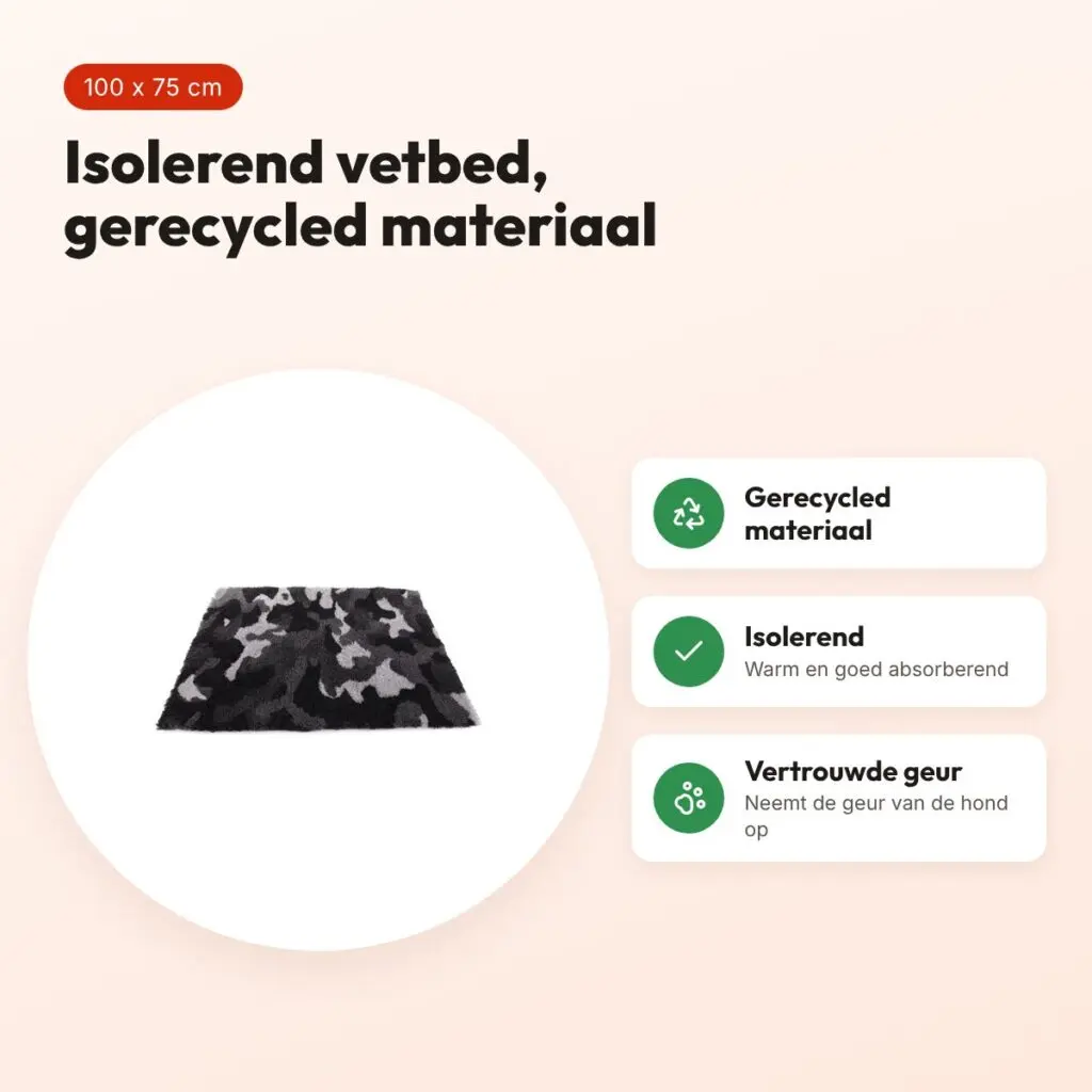 Martin vetbed camouflage grijs 100 x 75 cm – gerecycled, isolerend – voordelen