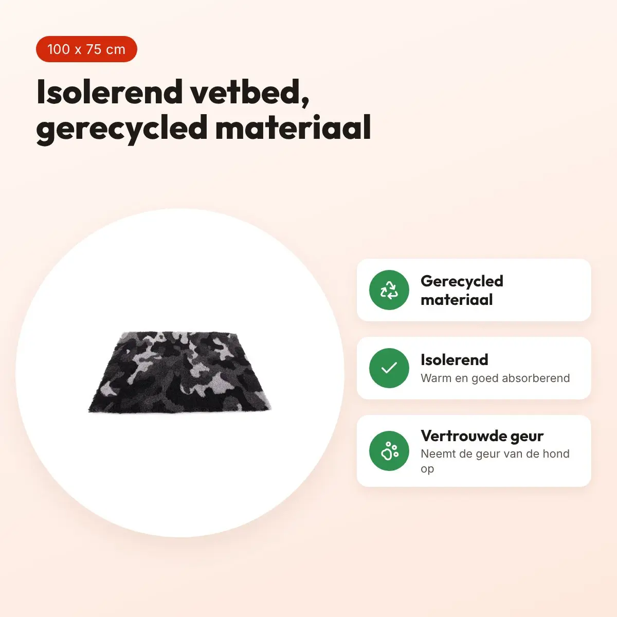 Martin vetbed camouflage grijs 100 x 75 cm – gerecycled, isolerend – voordelen