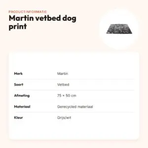 Martin vetbed dog print grijs/wit 75 x 50 cm – gerecycled, isolerend – productinformatie
