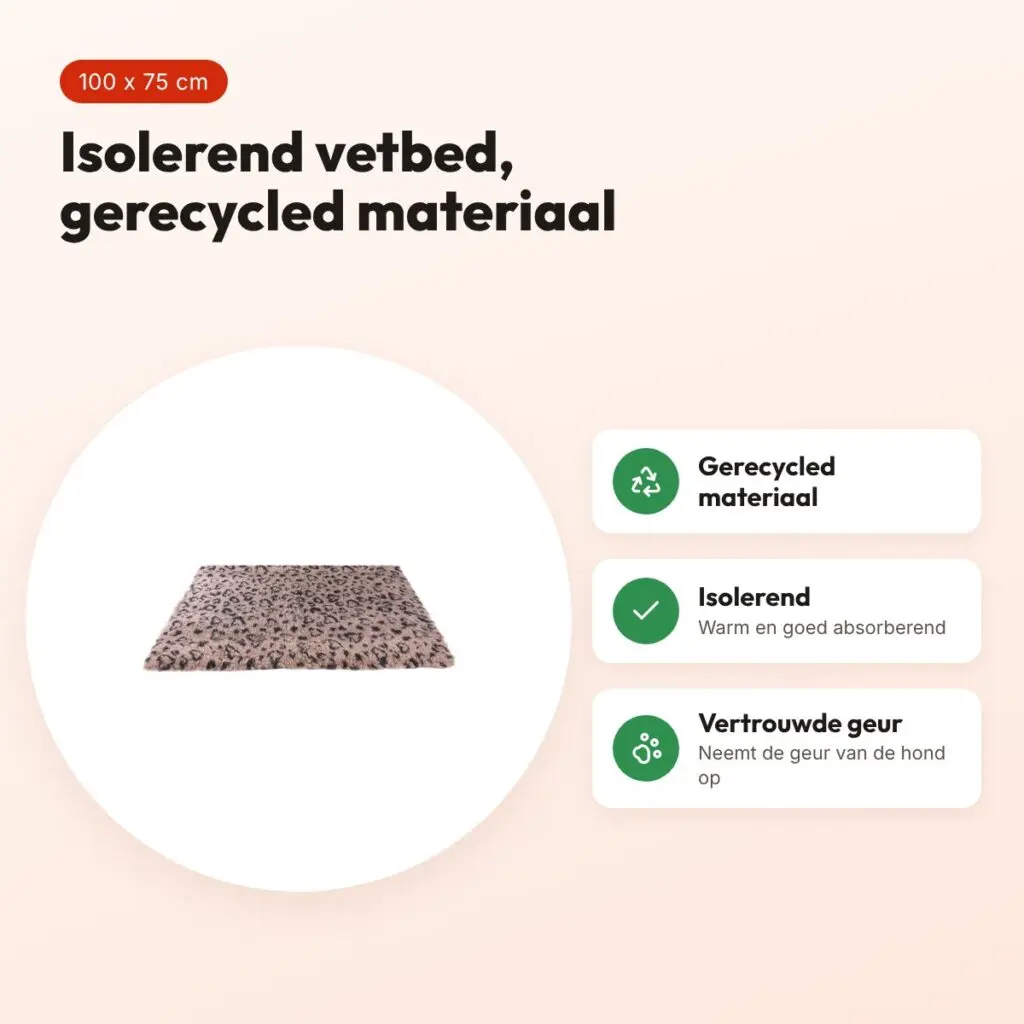 Martin vetbed luipaardprint beige/zwart 100 x 75 cm – gerecycled – voordelen