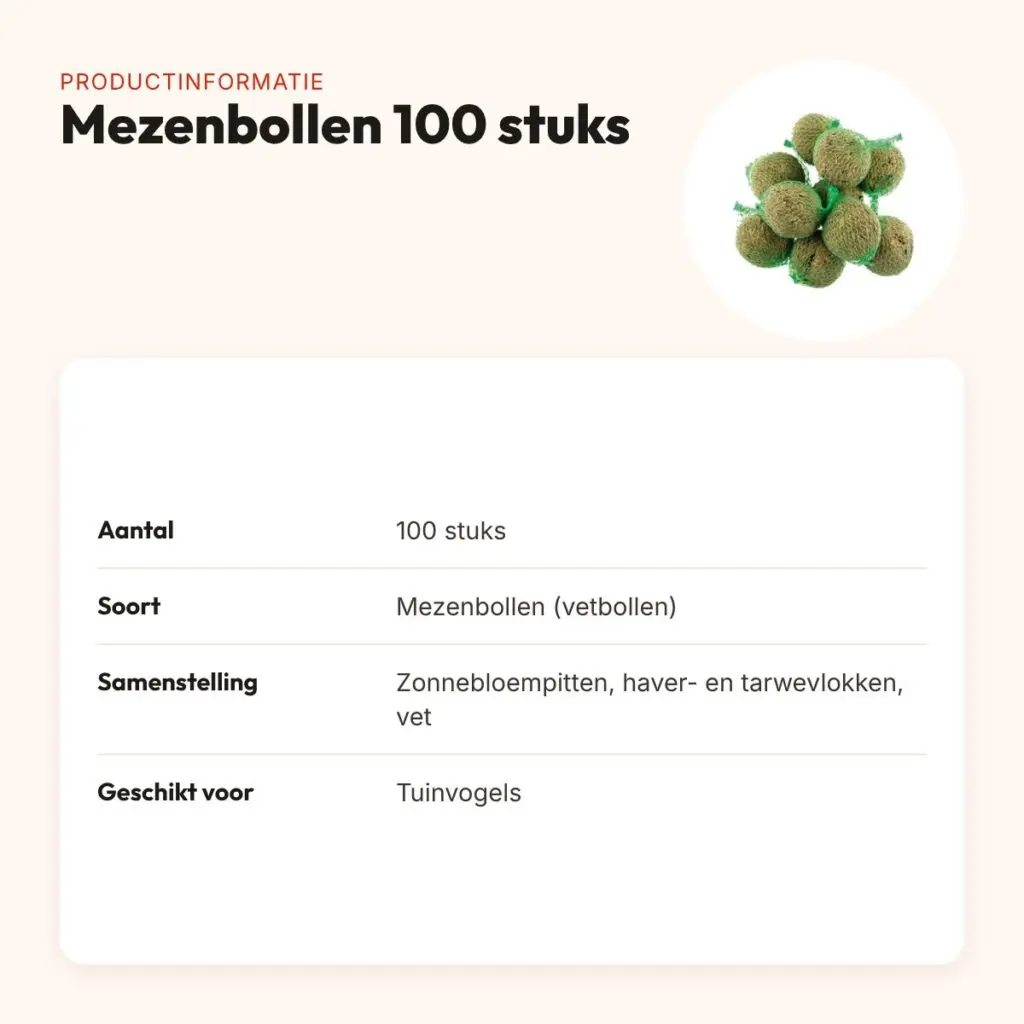 Mezenbollen 100 stuks – vetbollen met zonnebloempitten, haver en tarwe – productinformatie