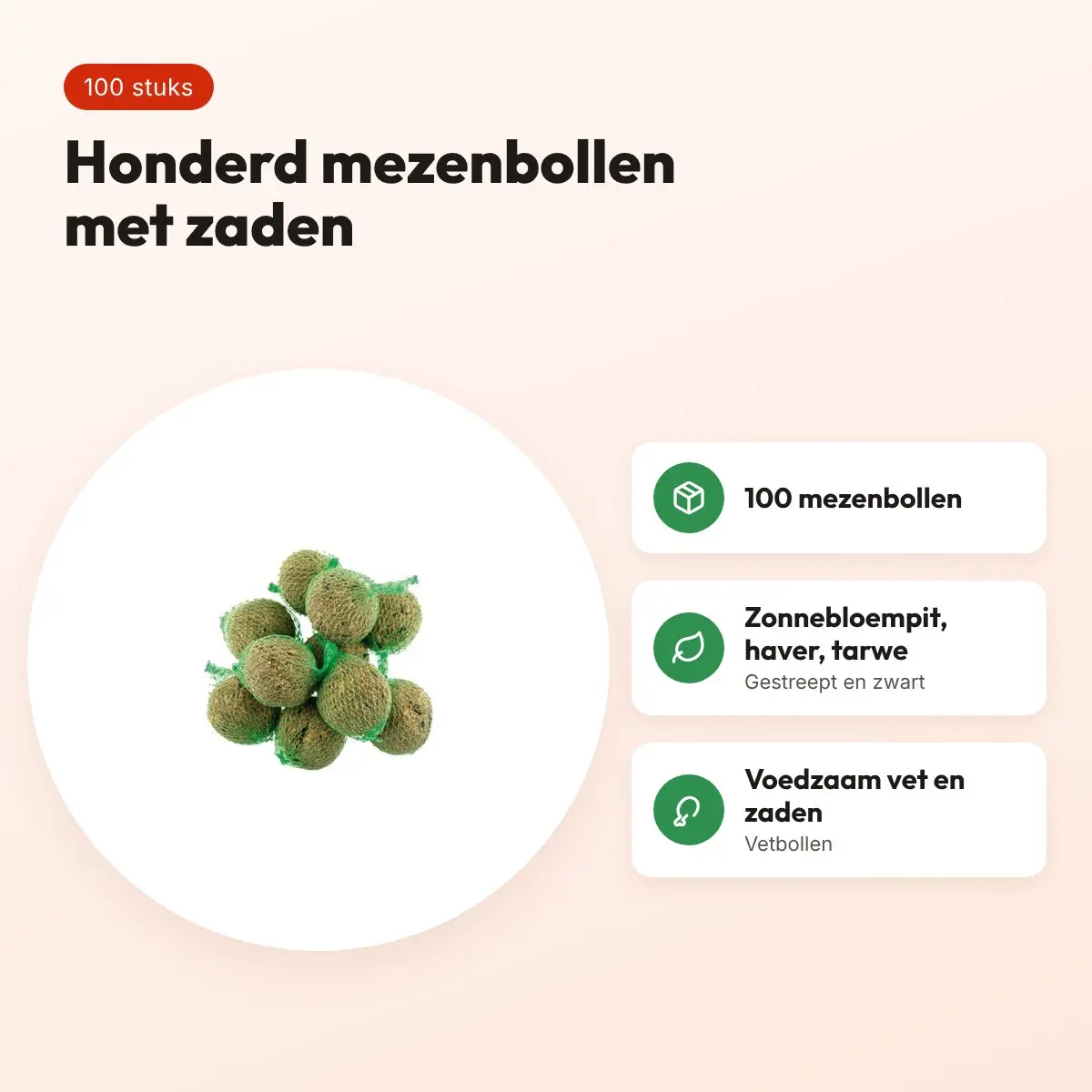 Mezenbollen 100 stuks – vetbollen met zonnebloempitten, haver en tarwe – voordelen