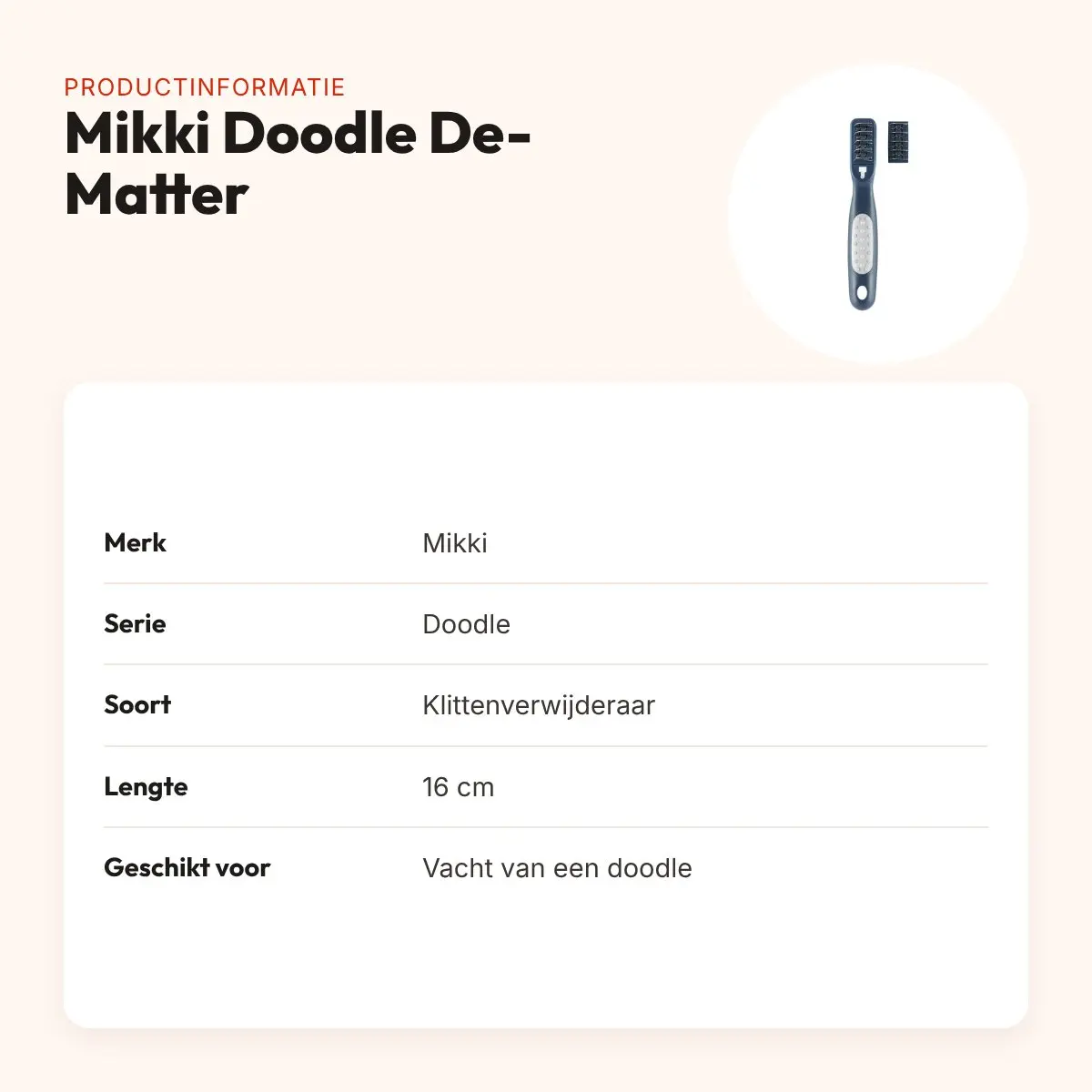 Mikki Doodle De-Matter klittenverwijderaar 16 cm – productinformatie