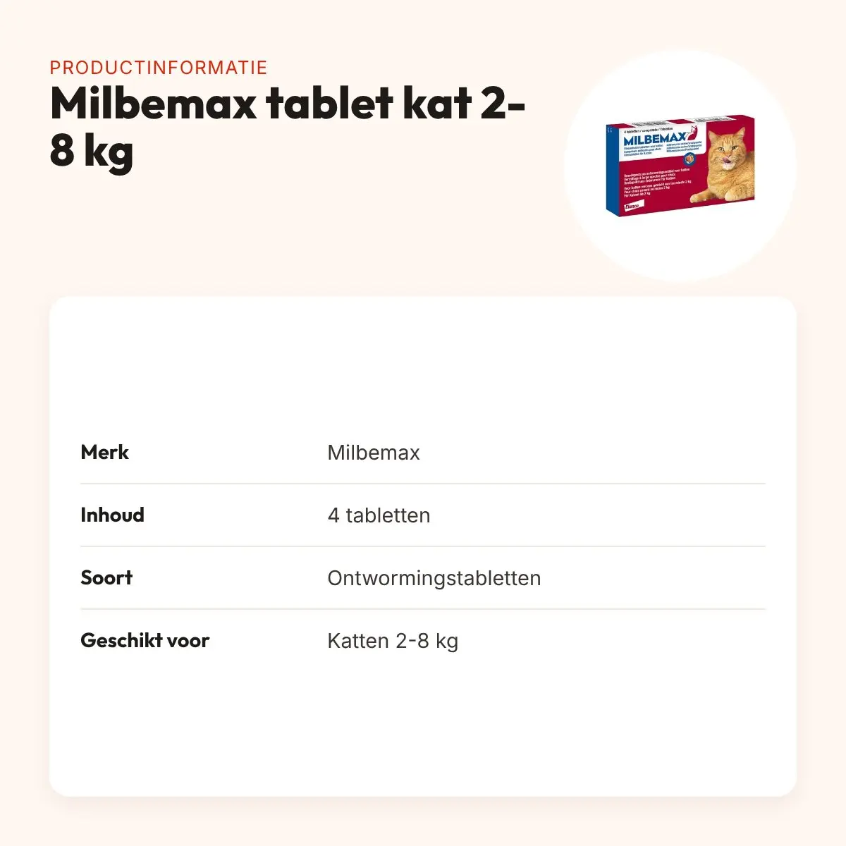 Milbemax ontwormingstabletten kat 2-8 kg – 4 tabletten – productinformatie
