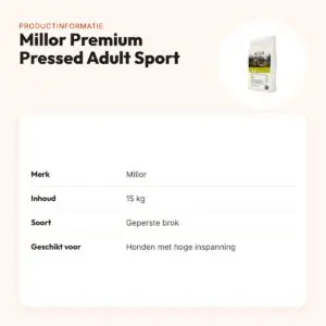 Millor hondenvoer Premium Pressed Adult Sport 15 kg – hoge inspanning – productinformatie