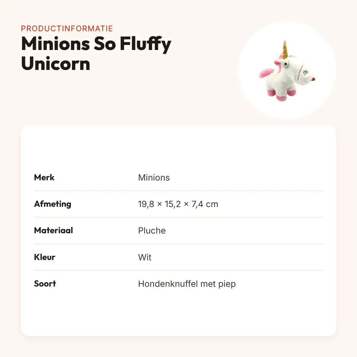Minions hondenknuffel So Fluffy Unicorn pluche wit 19,8 x 15,2 x 7,4 cm – productinformatie