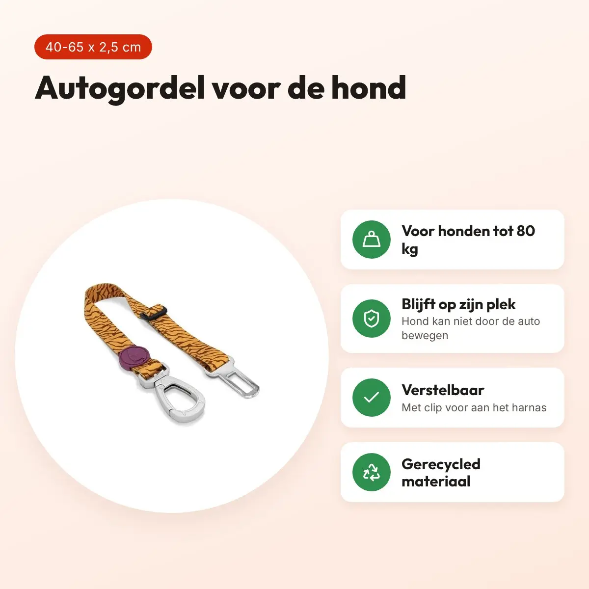 Morso autogordel hond Jungle Drum groen 40-65 x 2,5 cm – tot 80 kg – voordelen