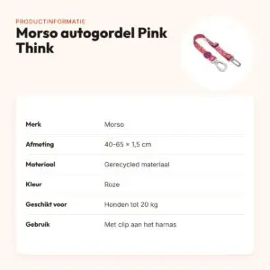 Morso autogordel hond Pink Think roze 40-65 x 1,5 cm – tot 20 kg – productinformatie