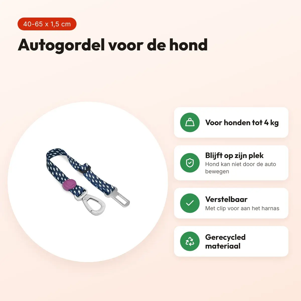 Morso autogordel hond Power Flow zwart 40-65 x 1,5 cm – tot 4 kg – voordelen
