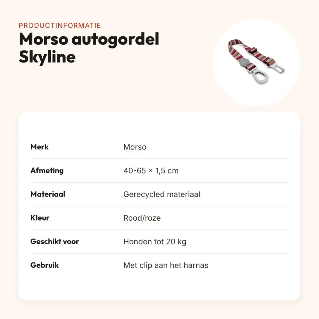 Morso autogordel hond Skyline rood/roze 40-65 x 1,5 cm – tot 20 kg – productinformatie