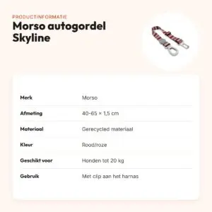Morso autogordel hond Skyline rood/roze 40-65 x 1,5 cm – tot 20 kg – productinformatie