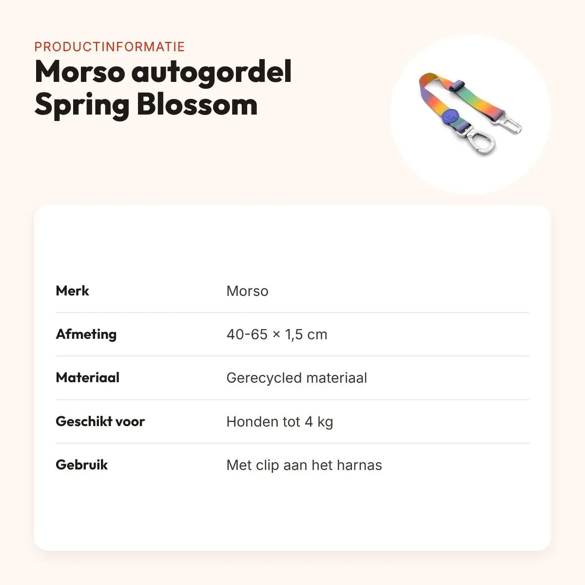 Morso autogordel hond Spring Blossom 40-65 x 1,5 cm – gerecycled, tot 4 kg – productinformatie