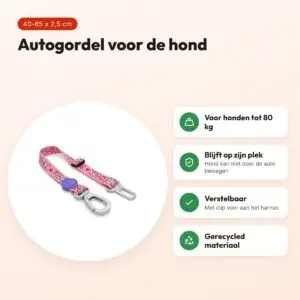 Morso autogordel hond Sweet Tweet roze 40-65 x 2,5 cm – tot 80 kg – voordelen