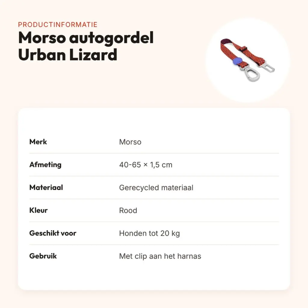 Morso autogordel hond Urban Lizard rood 40-65 x 1,5 cm – tot 20 kg – productinformatie