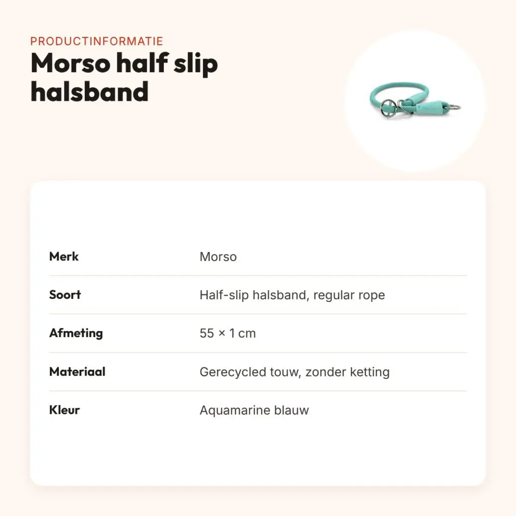 Morso half slip halsband gerecycled aquamarine blauw 55 cm – regular rope – productinformatie