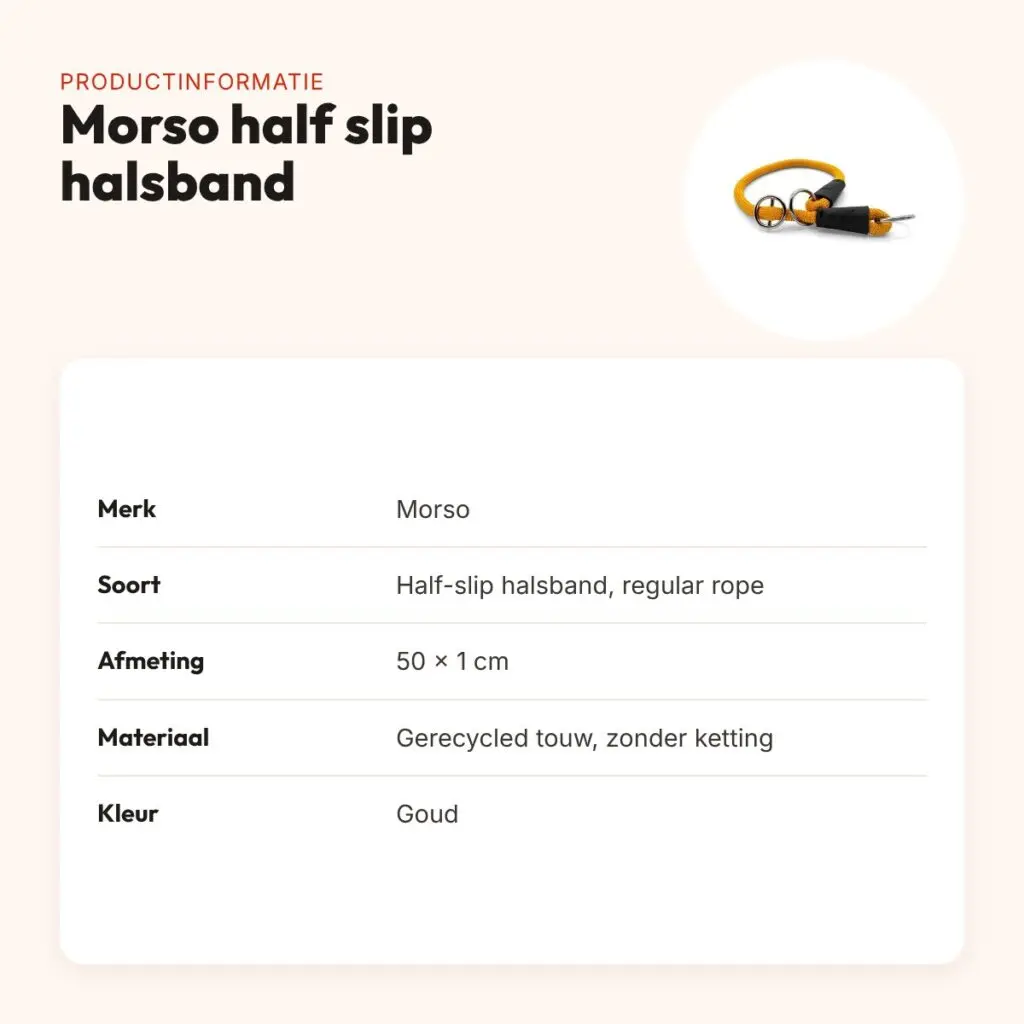 Morso half slip halsband gerecycled goud 50 cm – regular rope – productinformatie