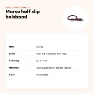 Morso half slip halsband gerecycled plum paars 60 cm – soft rope – productinformatie