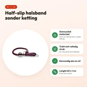 Morso half slip halsband gerecycled plum paars 60 cm – soft rope – voordelen