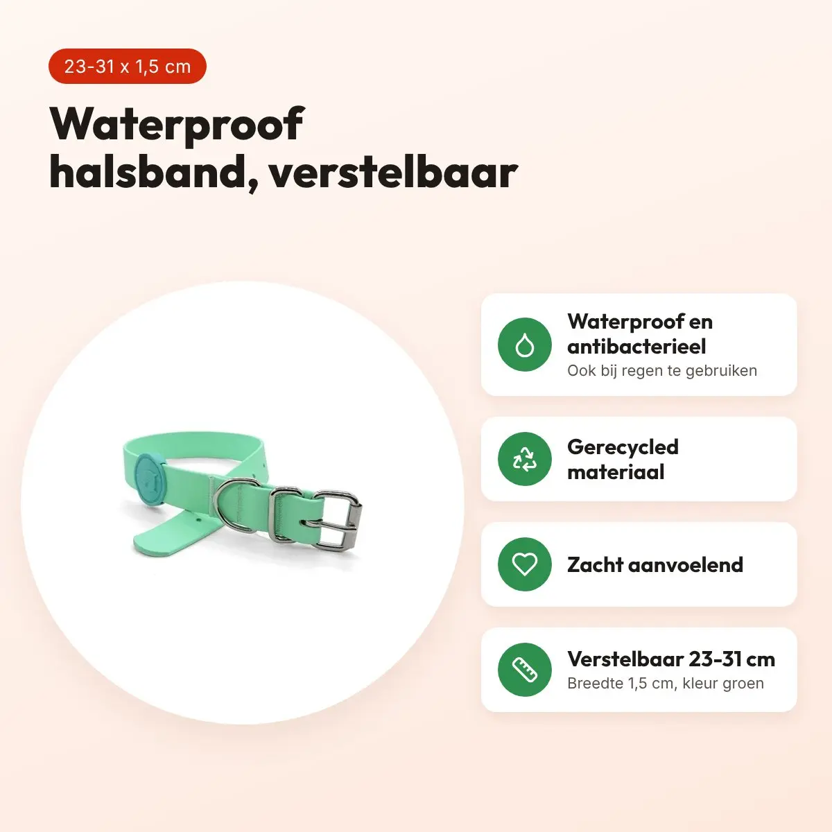 Morso halsband hond waterproof gerecycled groen 23-31 x 1,5 cm – voordelen