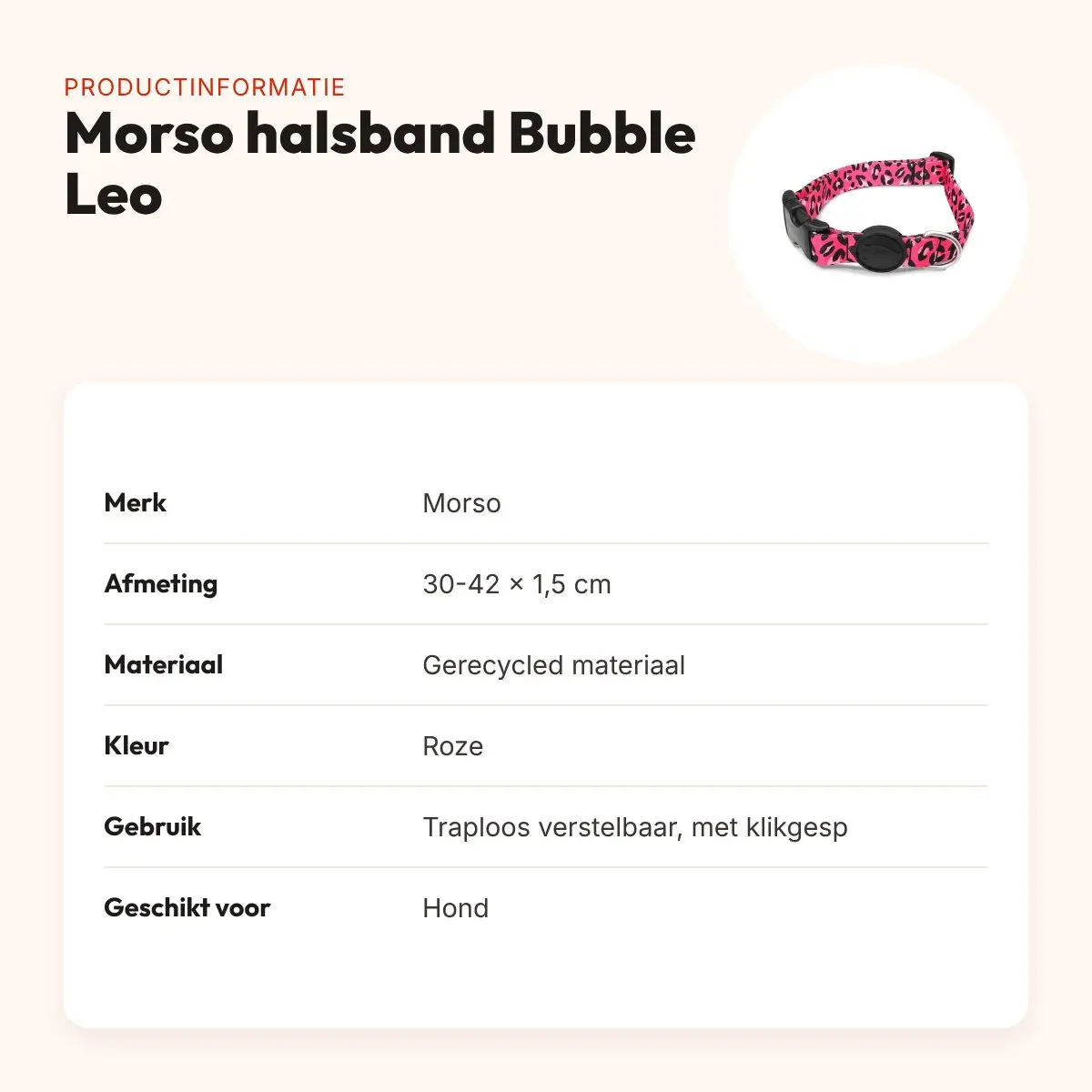 Morso hondenhalsband gerecycled Bubble Leo roze 30-42 x 1,5 cm – productinformatie