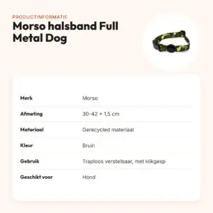 Morso hondenhalsband gerecycled Full Metal Dog bruin 30-42 x 1,5 cm – productinformatie