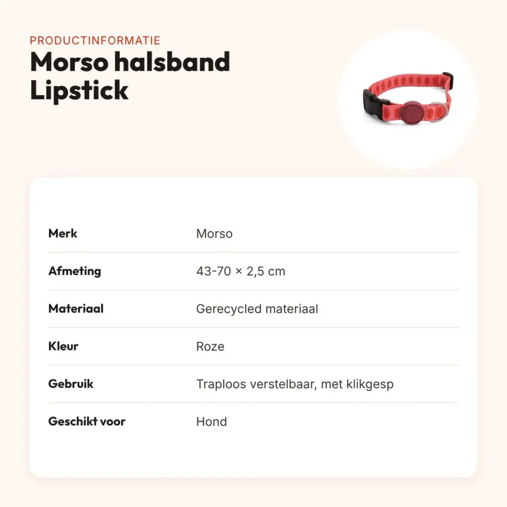 Morso hondenhalsband gerecycled Lipstick roze 43-70 x 2,5 cm – productinformatie