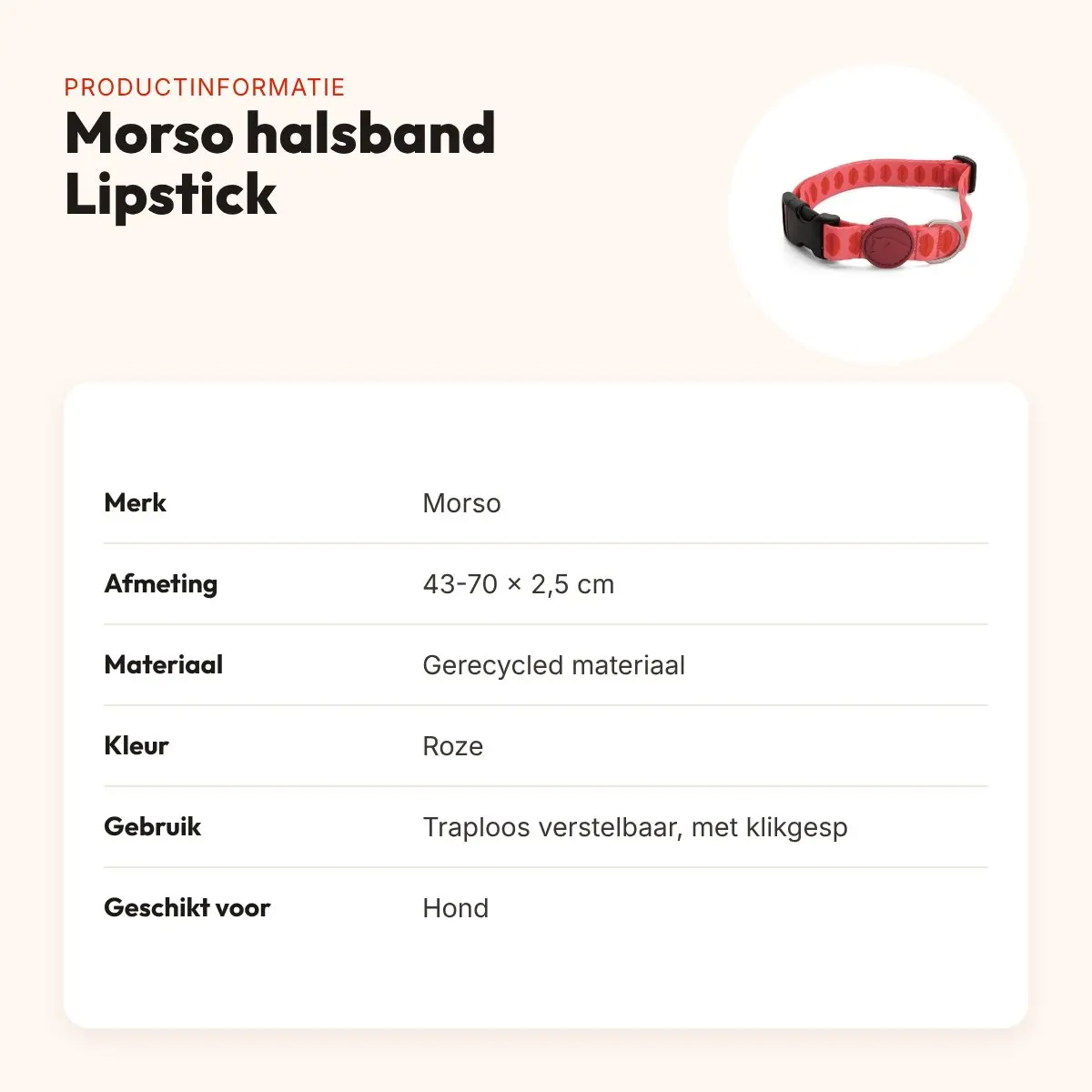 Morso hondenhalsband gerecycled Lipstick roze 43-70 x 2,5 cm – productinformatie